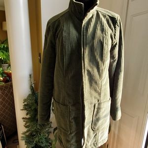 Hunter green corduroy jacket lined w/white sherpa